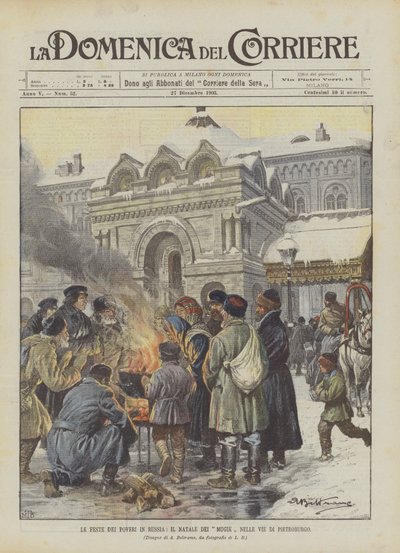 De fattiges helligdage i Rusland, mugikernes jul i Petersborgs gader af Achille Beltrame