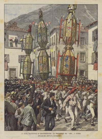 De traditionelle og karakteristiske festivaler, processionen af ​​stearinlys i Gubbio af Achille Beltrame