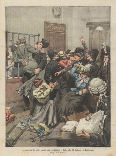 Stemmeafstemte amazoner bortvist af politifolk fra Westminsterpaladsets sale af Achille Beltrame