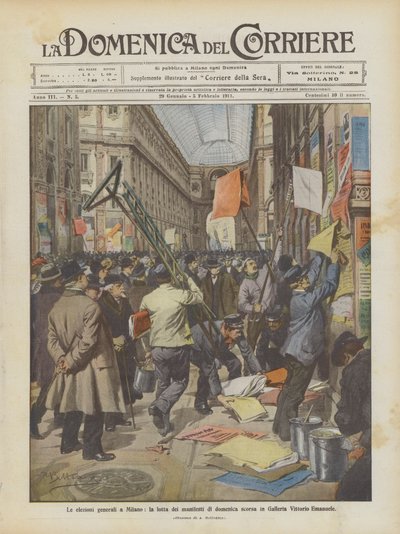 Parlamentsvalget i Milano, kampen om plakaterne i Galleria Vittorio Emanuele i søndags af Achille Beltrame