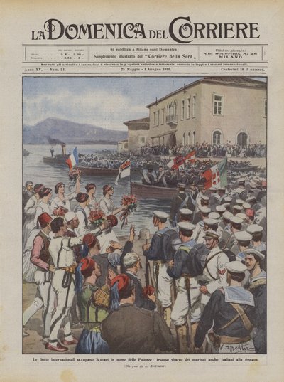 Internationale flåder besætter Shkodra i magternes navn, festlig landing af sømænd også ? af Achille Beltrame
