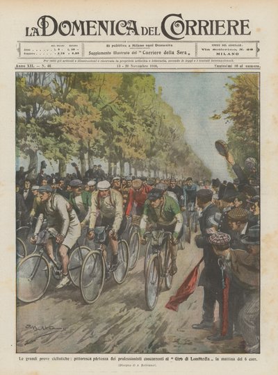 De store cykelbegivenheder, den maleriske start af de professionelle deltagere i Giro ? af Achille Beltrame
