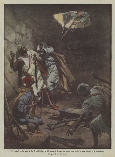 Krigens faldgruber i Tripolitania, araberne opdagede inde i en brønd med masser af våben og ammunitionsforsyninger af Achille Beltrame