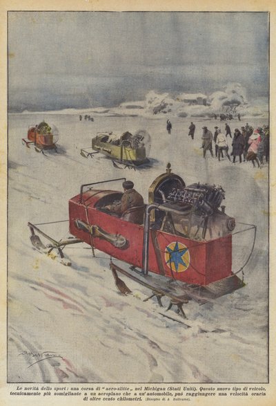 Nyhederne om sport, et aero-slædeløb i Michigan (USA) af Achille Beltrame