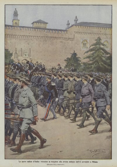 De nye militser i Italien, civilklædte frivillige ved militærmagasinet i november II i Milano af Achille Beltrame