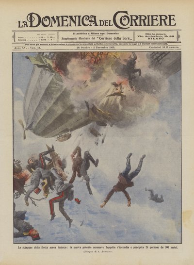 Katastrofer i den tyske luftflåde, det kraftfulde nye Zeppelin-fly synkroniserer og styrter ned? af Achille Beltrame