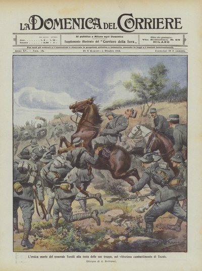 General Torelli døde blot i spidsen for sine tropper i det sejrrige slag ved Tecniz af Achille Beltrame