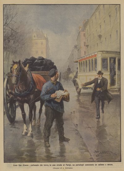Happy ending skade, kulmand finder tegnebog med halvanden million i en gade i Paris af Achille Beltrame
