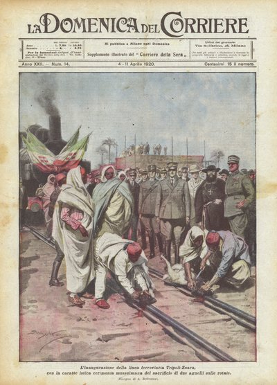 Indvielsen af ​​jernbanelinjen Tripoli-Zuara, med den karakteristiske muslimske ceremoni? af Achille Beltrame