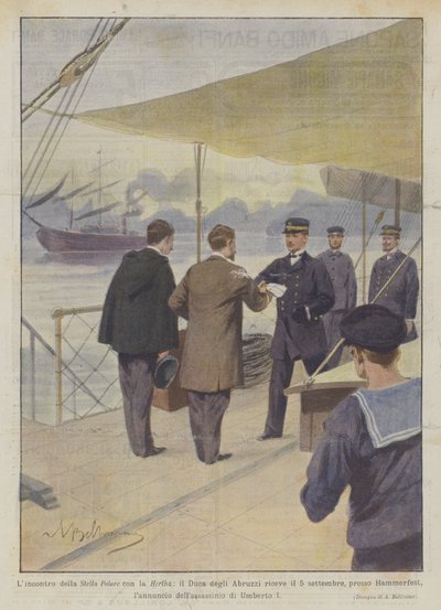 Polarstjernens møde med Hertha, hertugen af ​​Abruzzi modtager den 5. september? af Achille Beltrame
