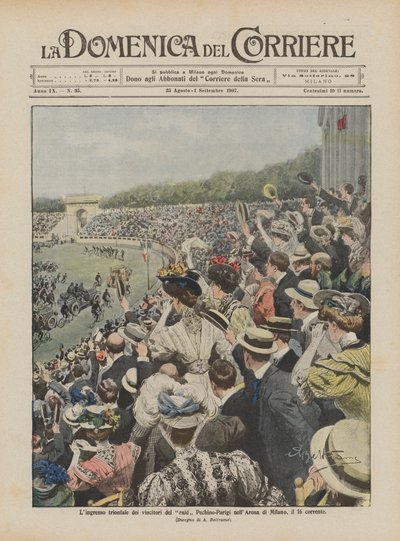 Vinderne af Beijing-Paris-togtet gik triumferende ind i Milano-arenaen den 16. november af Achille Beltrame