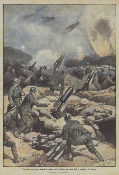 Den intense affyring af bombarder før de sejrrige angreb den 11. oktober på Carso af Achille Beltrame