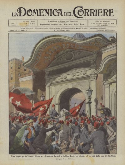 På et tragisk tidspunkt for Tyrkiet stod Enver bey foran den sublime port for at beordre ? af Achille Beltrame