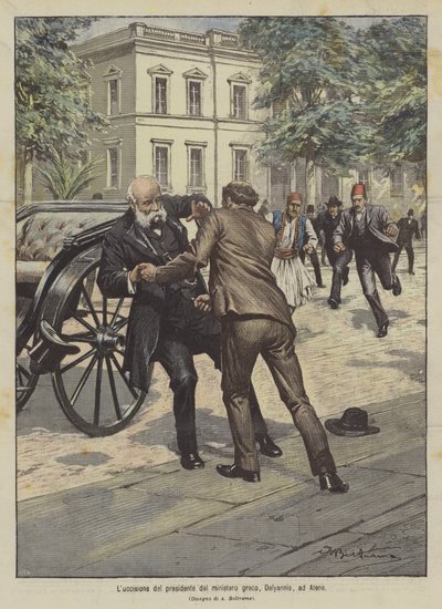 Forestilling af formanden for det græske ministerium, Delyannis, i Athen af Achille Beltrame