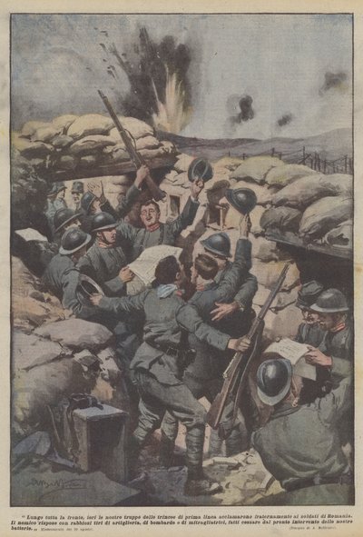 Langs hele fronten jublede vores skyttegravstropper i går? af Achille Beltrame