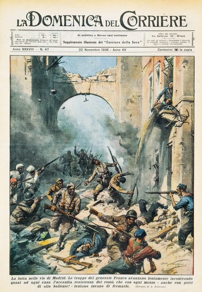 Nærkamp i Madrids gader under den spanske borgerkrig, Achille Beltrame (1871-1945), fra La Domenica del Corriere, 22. november af Achille Beltrame