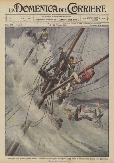 Et stort tysk sejlskib sank, og besætningen klatrede op i masterne i en tragisk ulykke. af Achille Beltrame