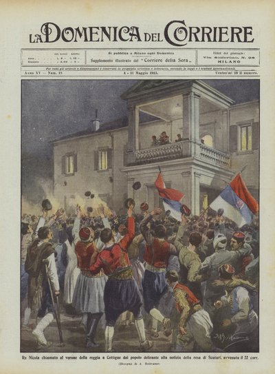 Kong Nikolaus blev kaldt ind på verandaen i paladset i Cettigne af folket, der var helt vilde over nyheden om overgivelsen? af Achille Beltrame