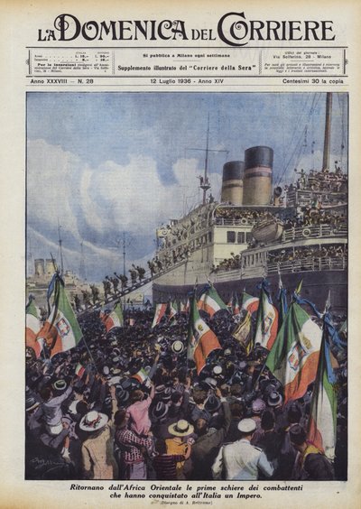 De første rækker af krigere, der har erobret et imperium i Italien, vender tilbage fra Østafrika af Achille Beltrame
