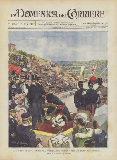 SA Hertugen af Genova forestår den populære Verdi-ceremoni i det græske teater i Syrakus af Achille Beltrame