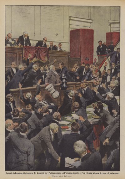 Utrolige scener i Deputeretkammeret for at hindre den yderste venstrefløj, lon? af Achille Beltrame