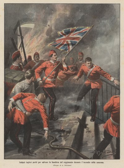 Britiske soldater omkom ved at redde regimentsflag under brand i kaserne af Achille Beltrame