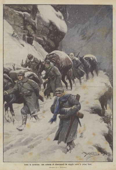 Under snestormen er en kolonne af forsyninger på vej til frontlinjerne af Achille Beltrame