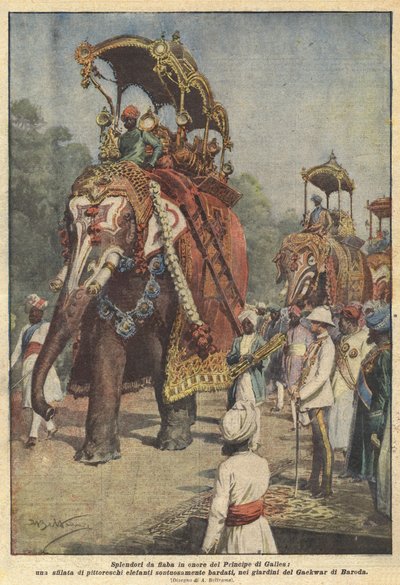 Eventyrpragt til ære for prinsen af ​​Wales, en parade af maleriske elefanter? af Achille Beltrame