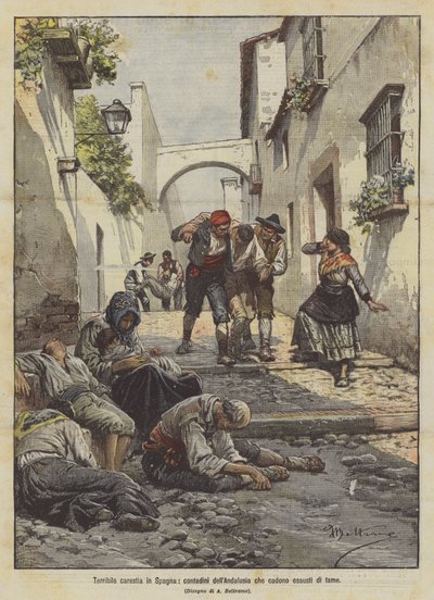 Forfærdelig hungersnød i Spanien, bønder i Andalusien sulter ihjel af Achille Beltrame