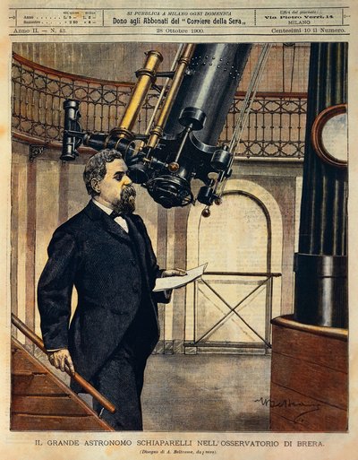 Astronomen Schiaparelli (1835-1910) i Brera-observatoriet, illustration af Achille Beltrame (1871-1945), fra La Domenica del Corriere, 28. oktober af Achille Beltrame