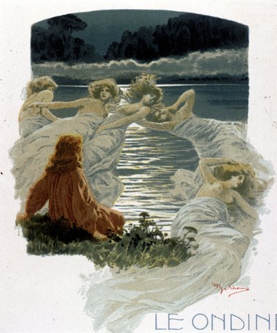 Ondinernes karakterer, unge vandnymfer i den germanske mytologi. Illustration af A. Beltrame. af Achille Beltrame