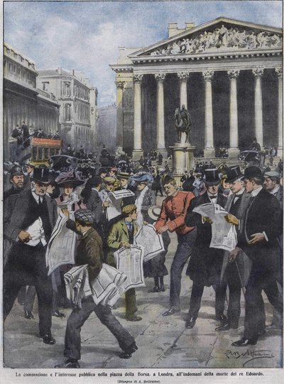 Dagen efter kong Edward VII døde, dagen efter kong Edward VIIs død. Illustration af Achille Beltrame. maj 1910. af Achille Beltrame