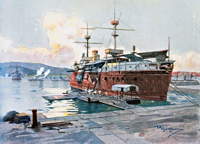 Det gamle skib Castelfidardo i La Spezia af Achille Beltrame