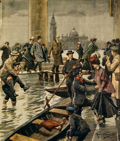 Fænomenet højvande på Markuspladsen i Venedig, af Achille Beltrame (1871-1945), fra La Domenica del Corriere af Achille Beltrame