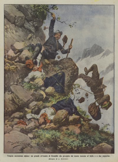 Tragisk alpinbestigning, en stor advokat fra Grenoble falder ned fra bjerget sammen med ? af Achille Beltrame