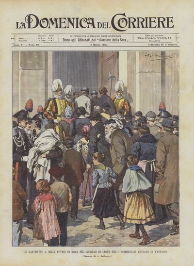 En banket for tusinde fattige mennesker i Rom til jubilæet for Leo XIII, gæsterne går ind i Vatikanet af Achille Beltrame