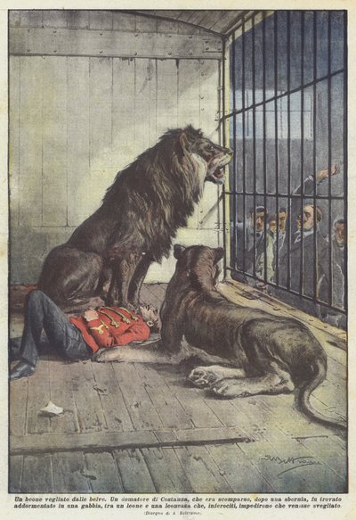 En drukkenbolt overvåget af vilde dyr af Achille Beltrame