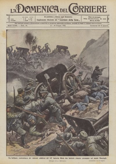 Et genialt modangreb fra de modige calabriere fra det 141. infanteri frigør to resterende batterier? af Achille Beltrame