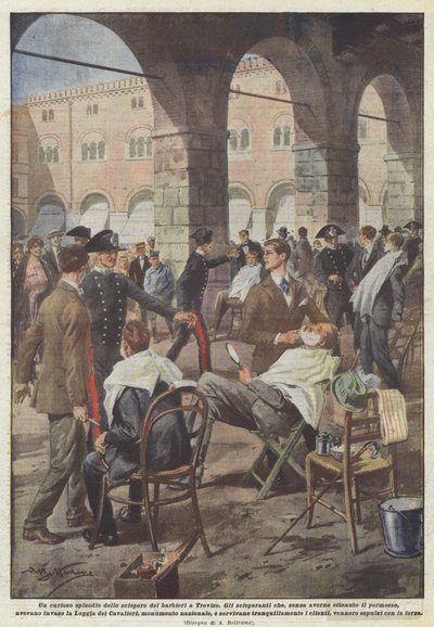 En besynderlig episode af barberstrejken i Treviso af Achille Beltrame
