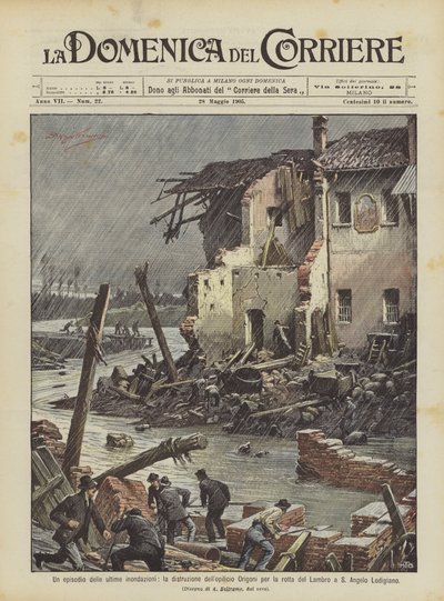 En episode af de seneste oversvømmelser, ødelæggelsen af Origoni-fabrikken ved Lambro-floden? af Achille Beltrame