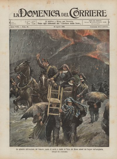 En episode om Vesuv-udbruddet, nonner af velgørenhed og de syge i Torre del Greco reddet af ? af Achille Beltrame