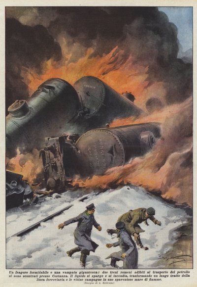 Et formidabelt brøl og en gigantisk flamme, brugte to rumænske tog til at transportere? af Achille Beltrame