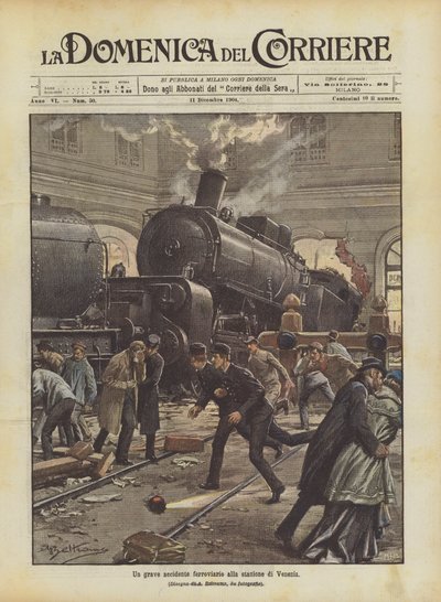 En alvorlig togulykke på stationen i Venedig af Achille Beltrame