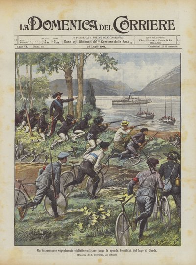 Et interessant cykel-militært eksperiment langs Brescia-siden af ​​Gardasøen af Achille Beltrame