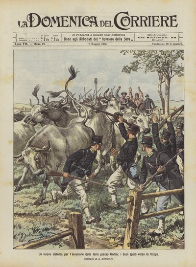Et nyt system til landinvasion i nærheden af Rom, okser skubbet mod tropperne af Achille Beltrame
