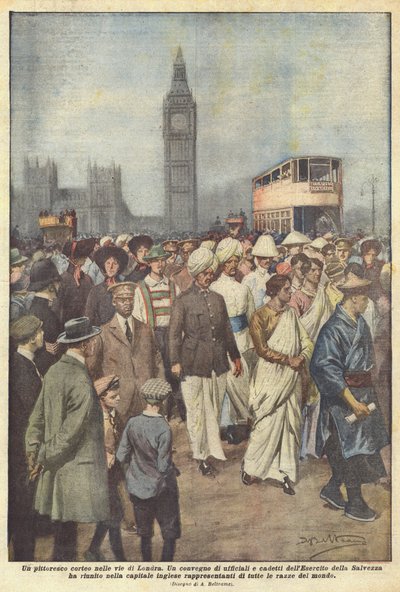En malerisk procession i Londons gader af Achille Beltrame