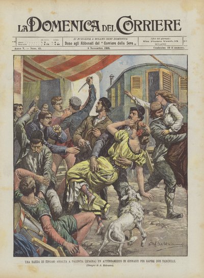 En gruppe sigøjnere angriber en gymnastikreception i Palencia (Spanien) for at kidnappe to piger af Achille Beltrame