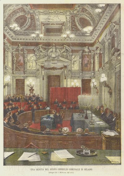 En samling i det nye byråd i Milano af Achille Beltrame