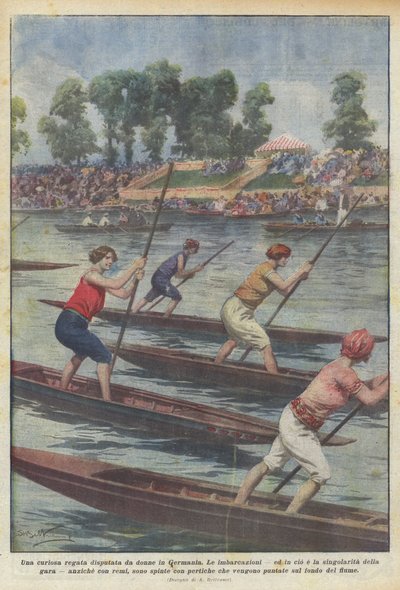 En besynderlig regatta afholdt af kvinder i Tyskland af Achille Beltrame