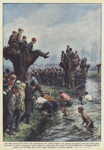 En sjov scene fra studielivet på engelske kostskoler af Achille Beltrame